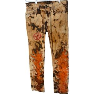 LEVIS SIGNATURE Upcycled Tie Dye Denim Jeans Painted Flames Vintage Funky Sz 30